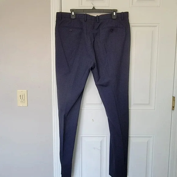 THEORY Mens Mayer Emerson Wool Pants Trousers Navy Suble Checked Size 36 / 34